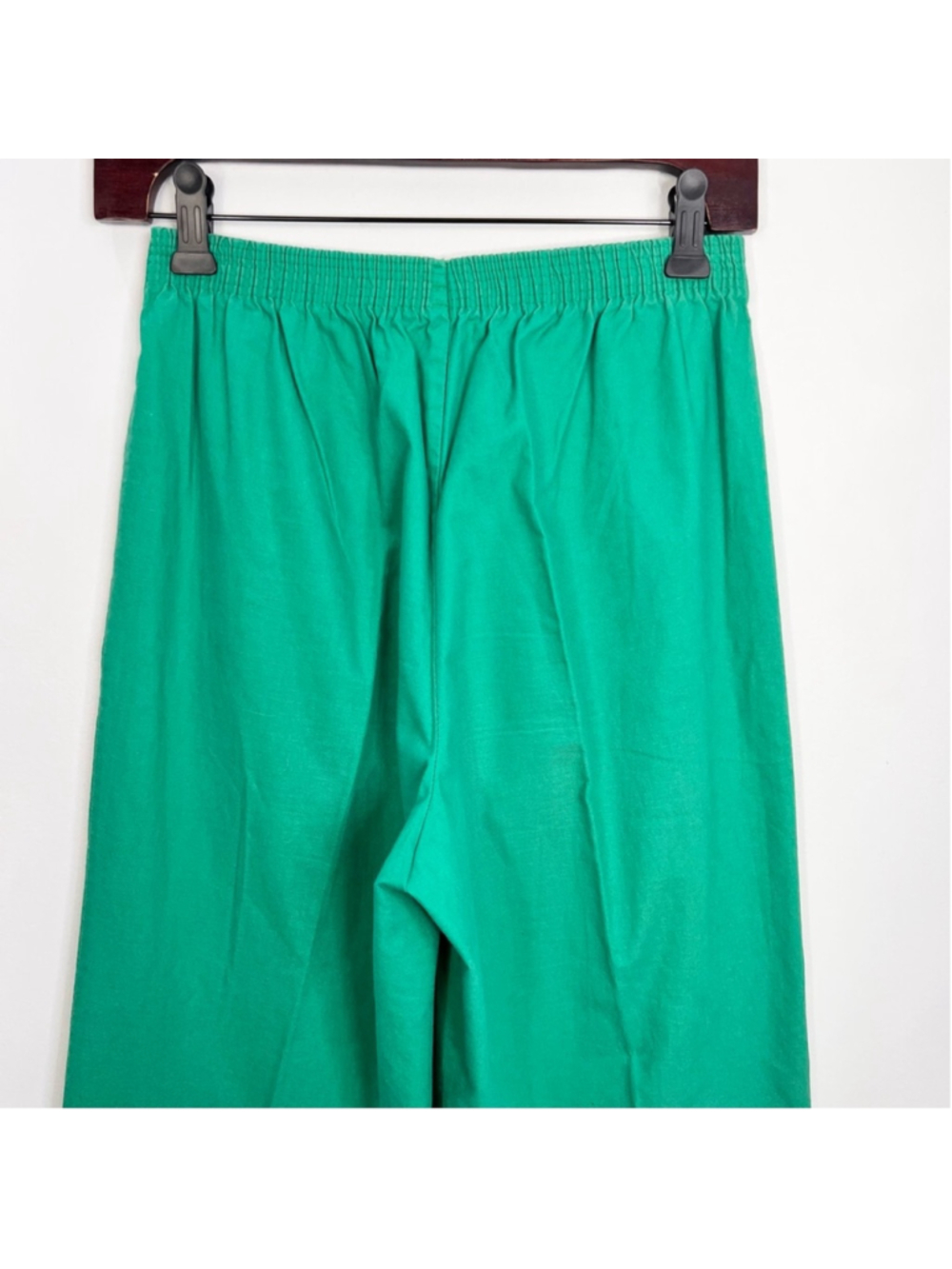 Vintage 70s 80s pure cotton Kelly green straight leg cropped pull on trousers S - Picture 7 of 10
